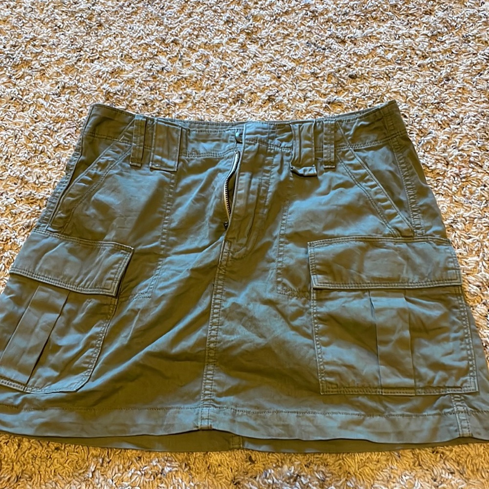 Green jean skirt.